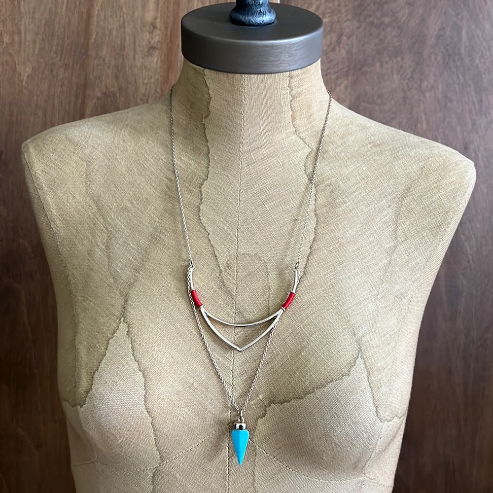 Simple Gold Layered Necklace with Turquoise Pendant